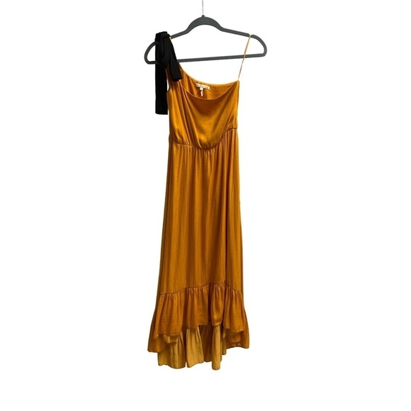 Maje Rasti One Shoulder Satin Dress Jaune Mustard Yellow Size 2 Medium - Picture 5 of 8